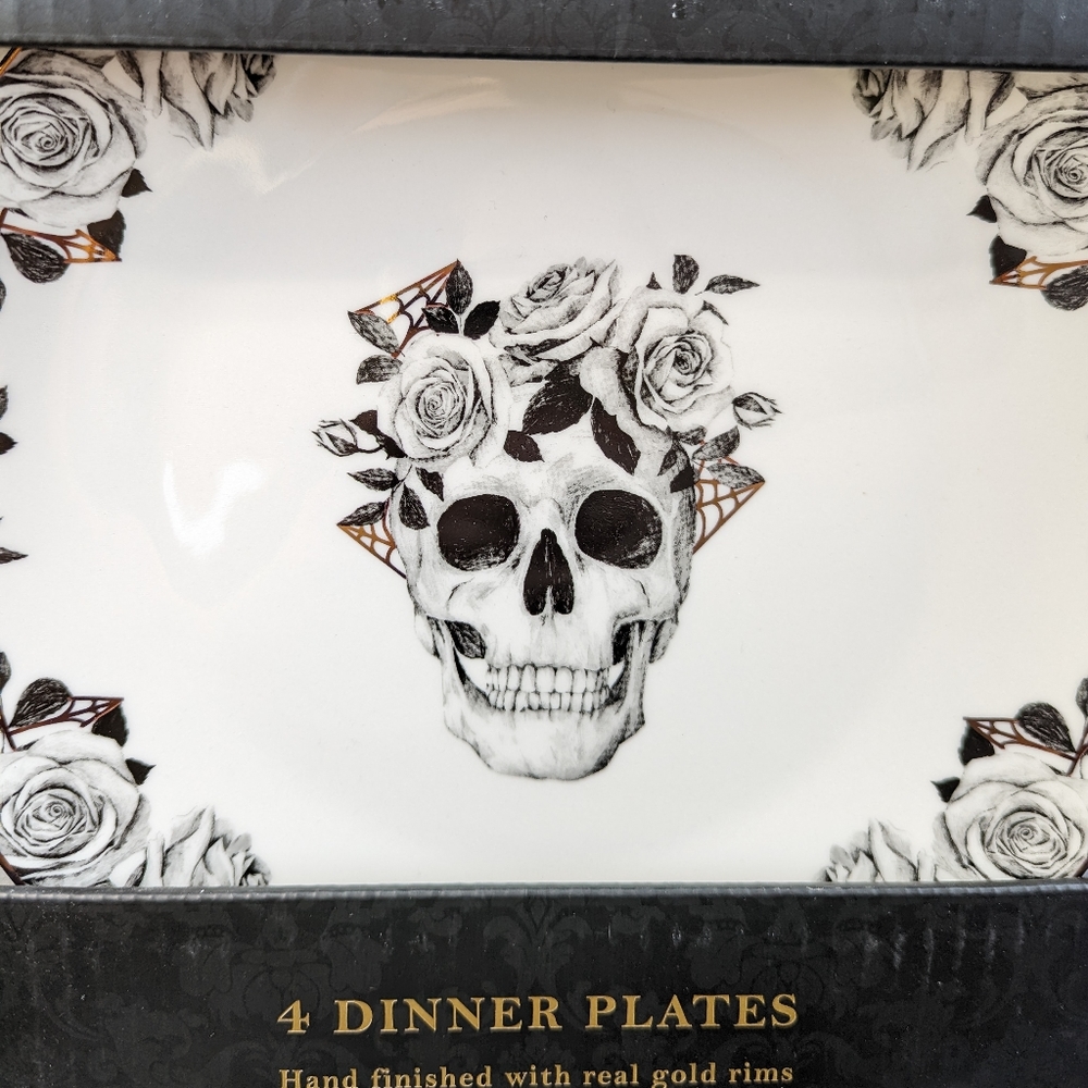 Eaton fine dining plates floral skull